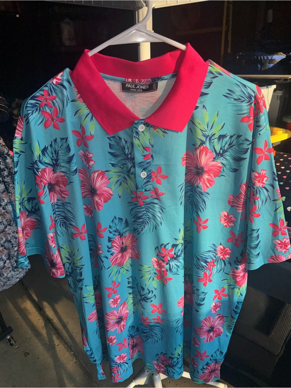 Paul Jones Men’s Turquoise Floral Polo with Pink Collar